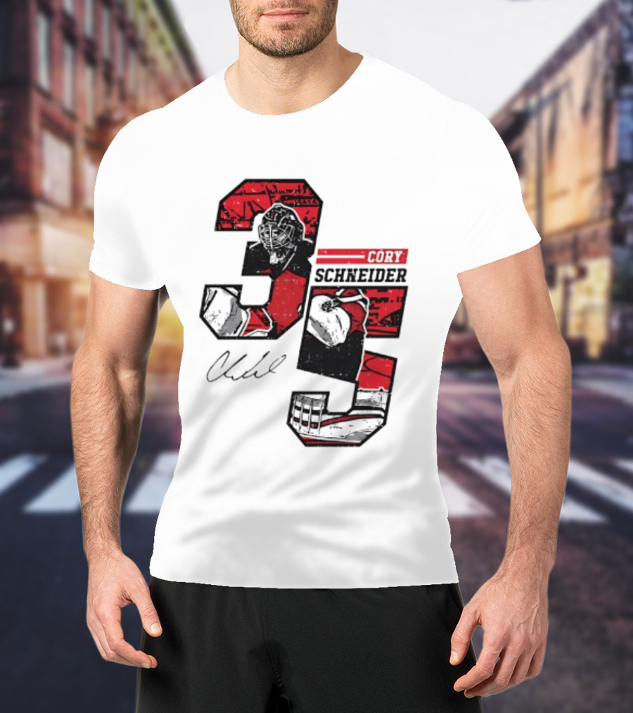 Cory Schneider New Jersey Devils 35 Signature Offset T-Shirt