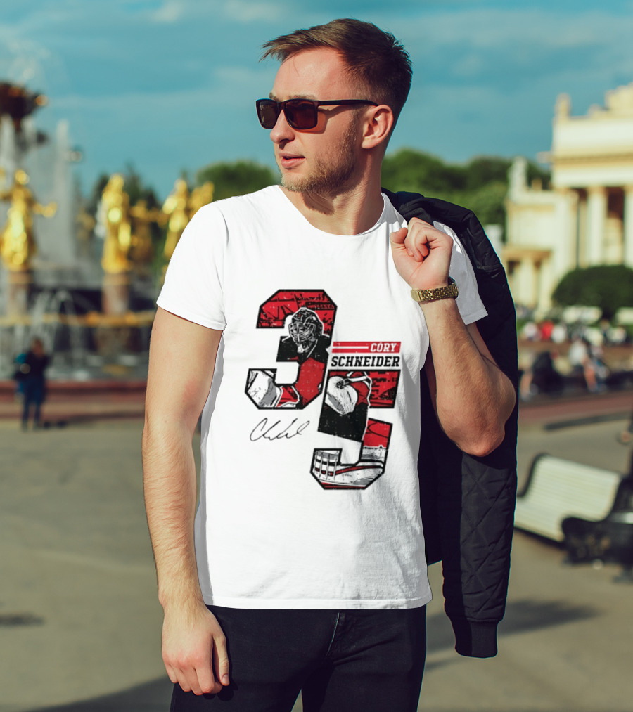 Cory Schneider New Jersey Devils 35 Signature Offset T-Shirt