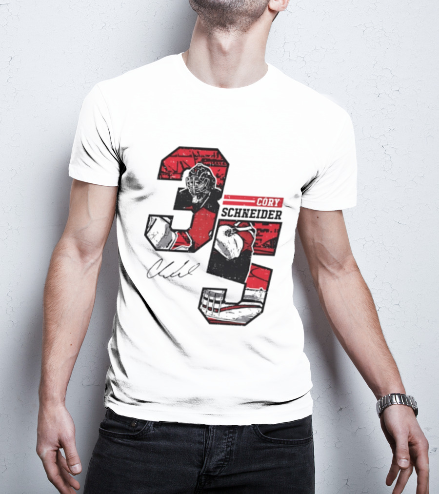 Cory Schneider New Jersey Devils 35 Signature Offset T-Shirt