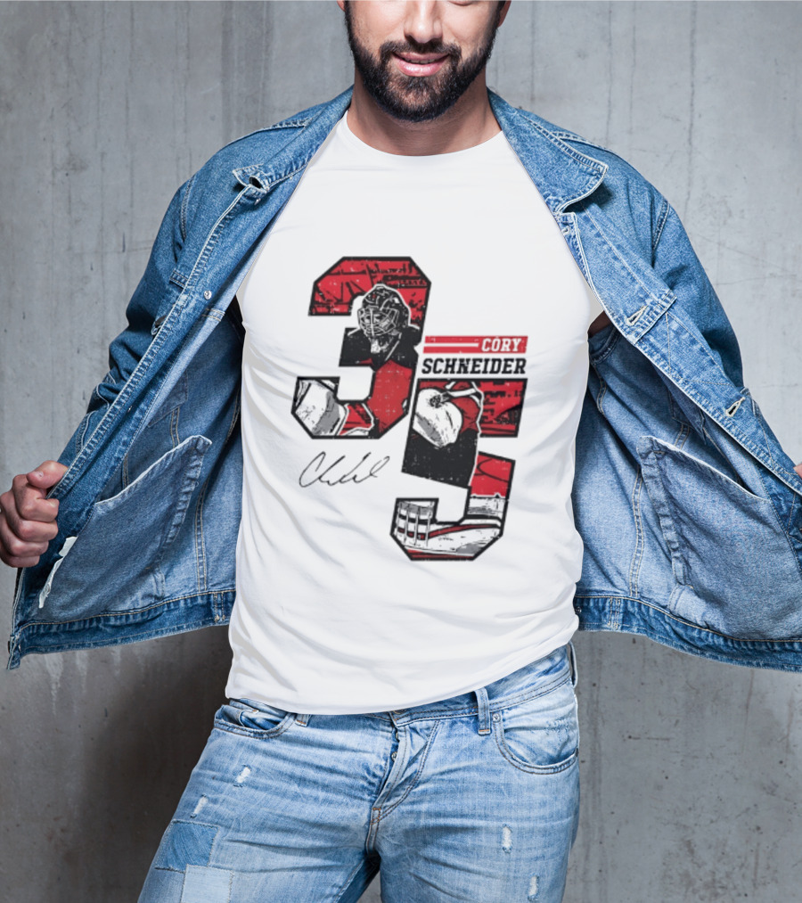 Cory Schneider New Jersey Devils 35 Signature Offset T-Shirt