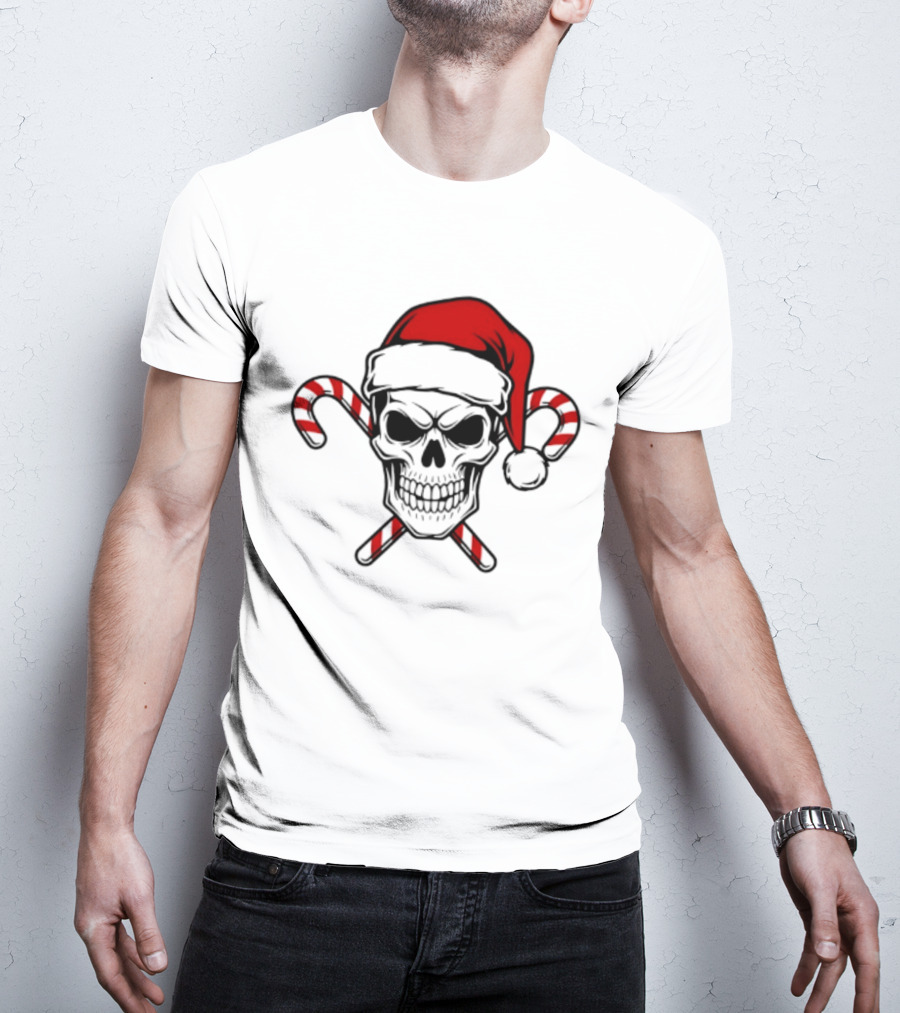 Referee Skullz Santa Skullz Christmas Candy Cane Skull T-Shirt