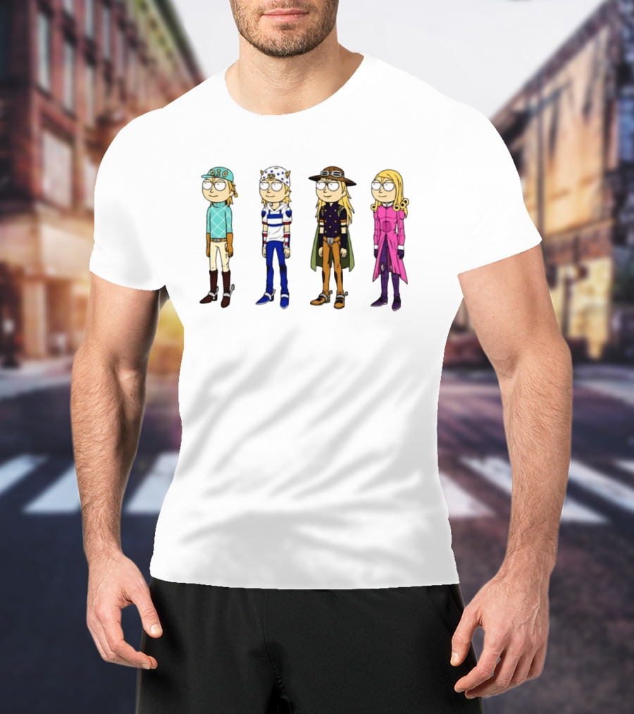Morty Diego Brando Johnny Joestar Gyro Zeppeli Valentine JoJo's Bizarre Adventure Anime Crossover Characters T-Shirt