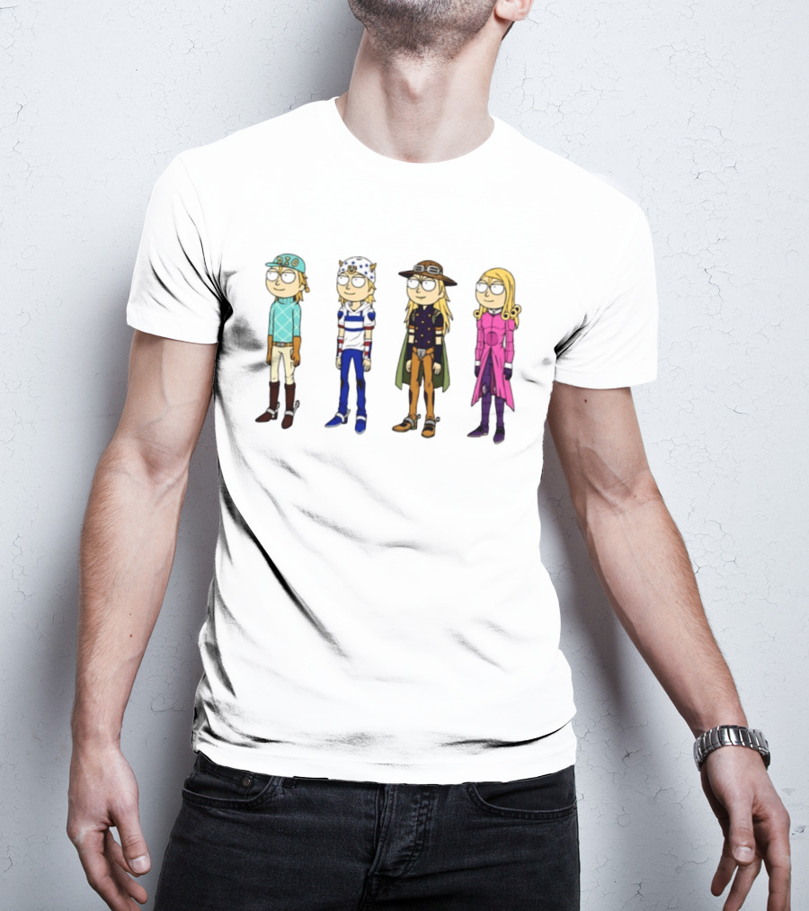 Morty Diego Brando Johnny Joestar Gyro Zeppeli Valentine JoJo's Bizarre Adventure Anime Crossover Characters T-Shirt