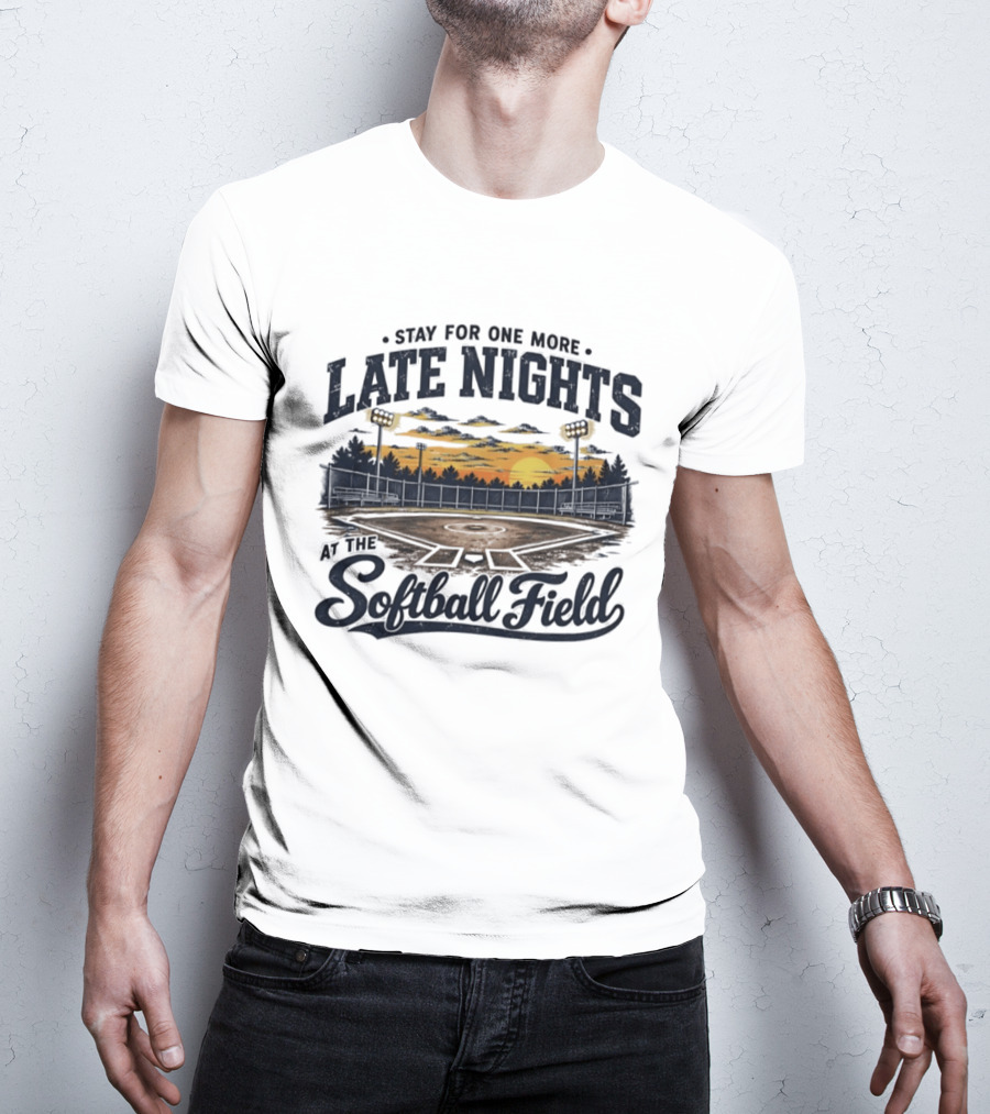 Stay For One More Late Nights At The Softball Field Sunset Scene With Lights T-Shirt