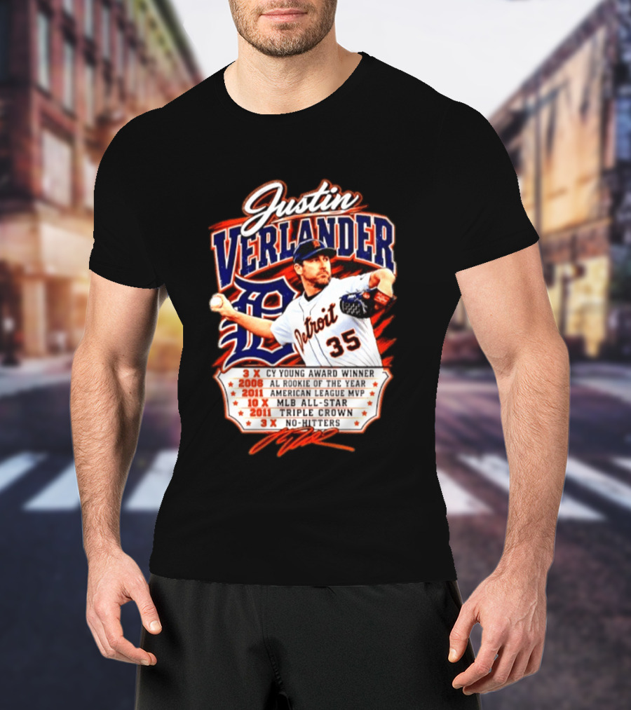 Justin Verlander Detroit Tigers Triple Crown 3x Cy Young 2011 MVP MLB All Star No Hitters T-Shirt