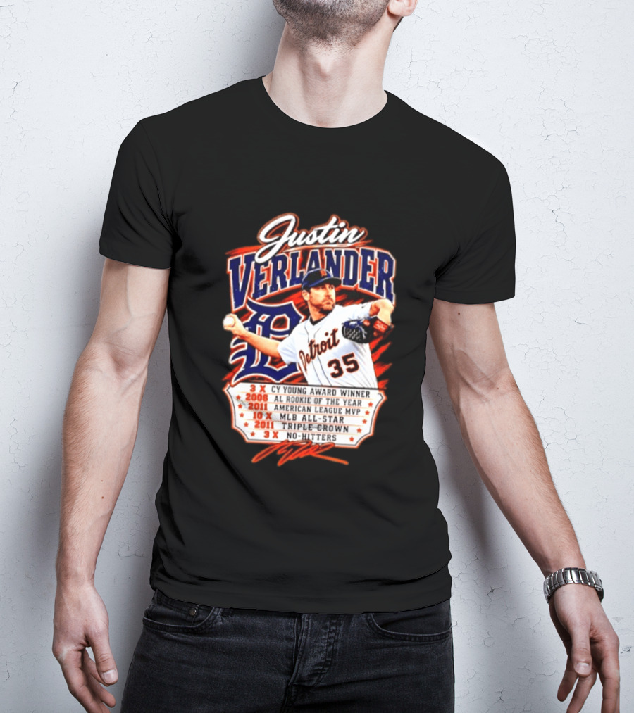 Justin Verlander Detroit Tigers Triple Crown 3x Cy Young 2011 MVP MLB All Star No Hitters T-Shirt