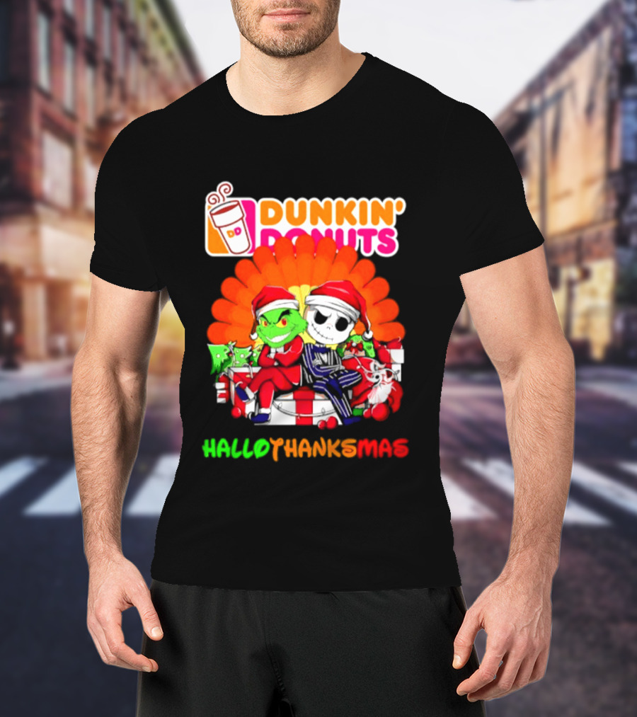 Dunkin' Donuts Grinch Jack Skellington Hallothanksmas 2026 T-Shirt