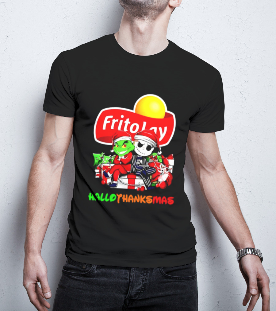 Frito Lay Grinch Jack Skellington Hallothanksmas 2026 Christmas Santa Hats T-Shirt
