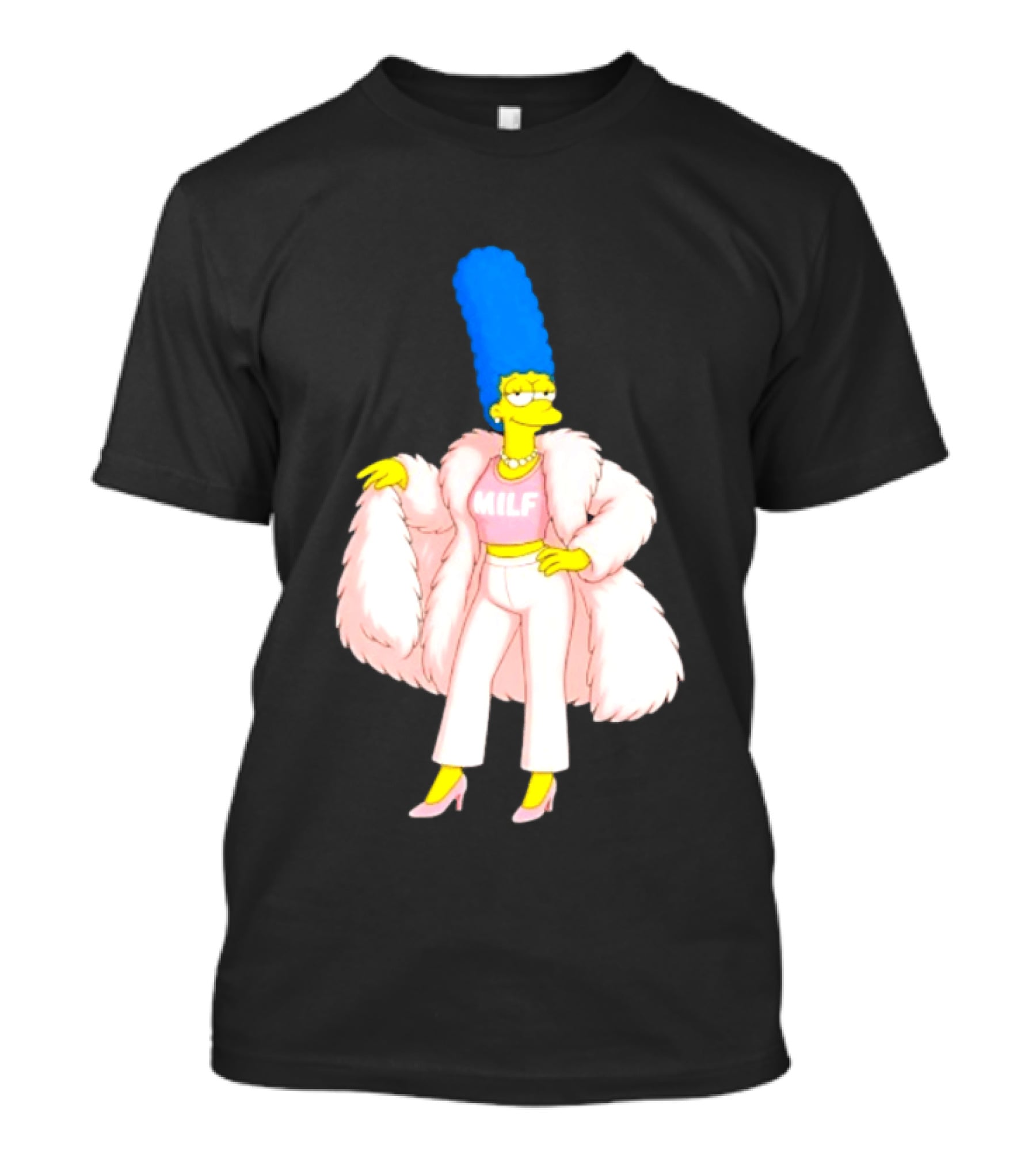 Marge Simpson Milf Pink Fur Coat The Simpsons Cartoon Iconic Character Fashion T-Shirt