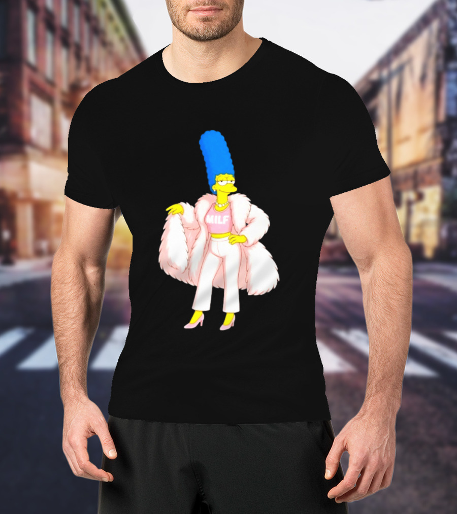 Marge Simpson Milf Pink Fur Coat The Simpsons Cartoon Iconic Character Fashion T-Shirt