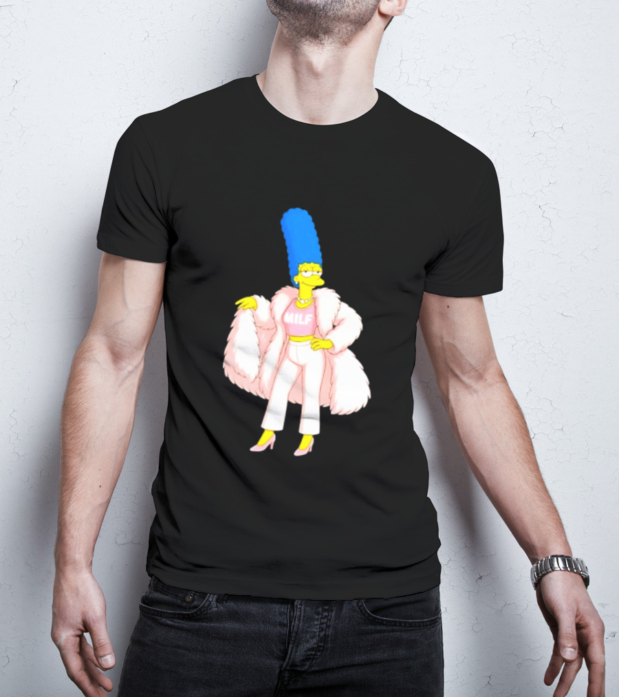 Marge Simpson Milf Pink Fur Coat The Simpsons Cartoon Iconic Character Fashion T-Shirt