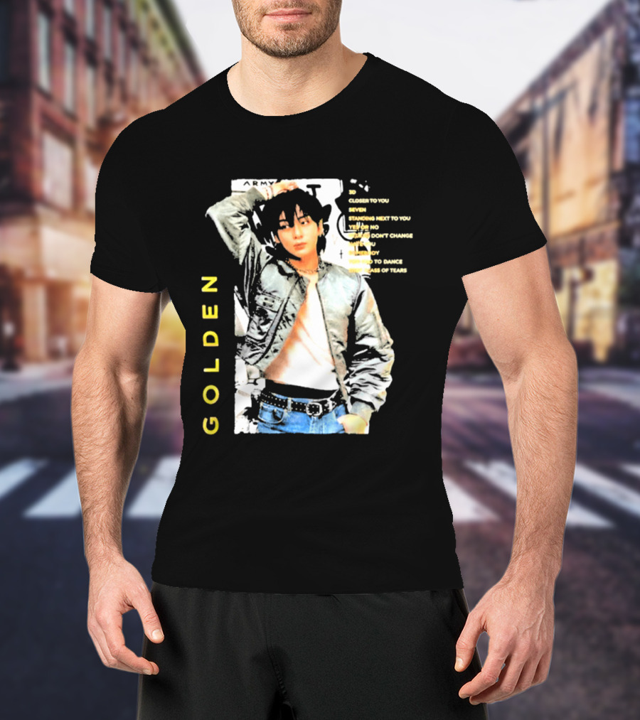 Seok Jin Wearing Jungkook Golden Visual With Song Titles T-Shirt