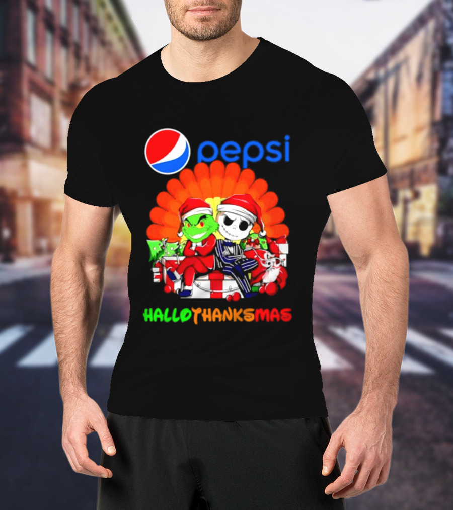 Pepsi Grinch Jack Skellington Hallothanksmas 2026 Holiday Mashup T-Shirt