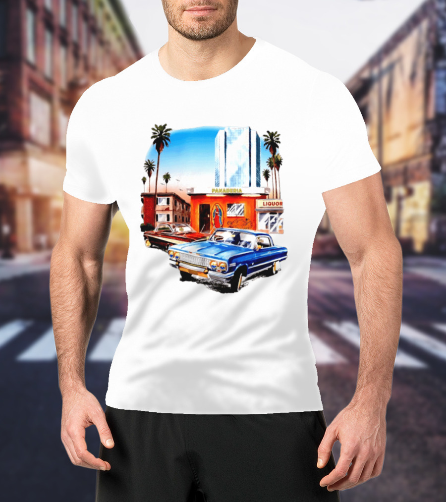 Panaderia Liquor Lowrider Scene With Vintage Cars And Palms T-Shirt