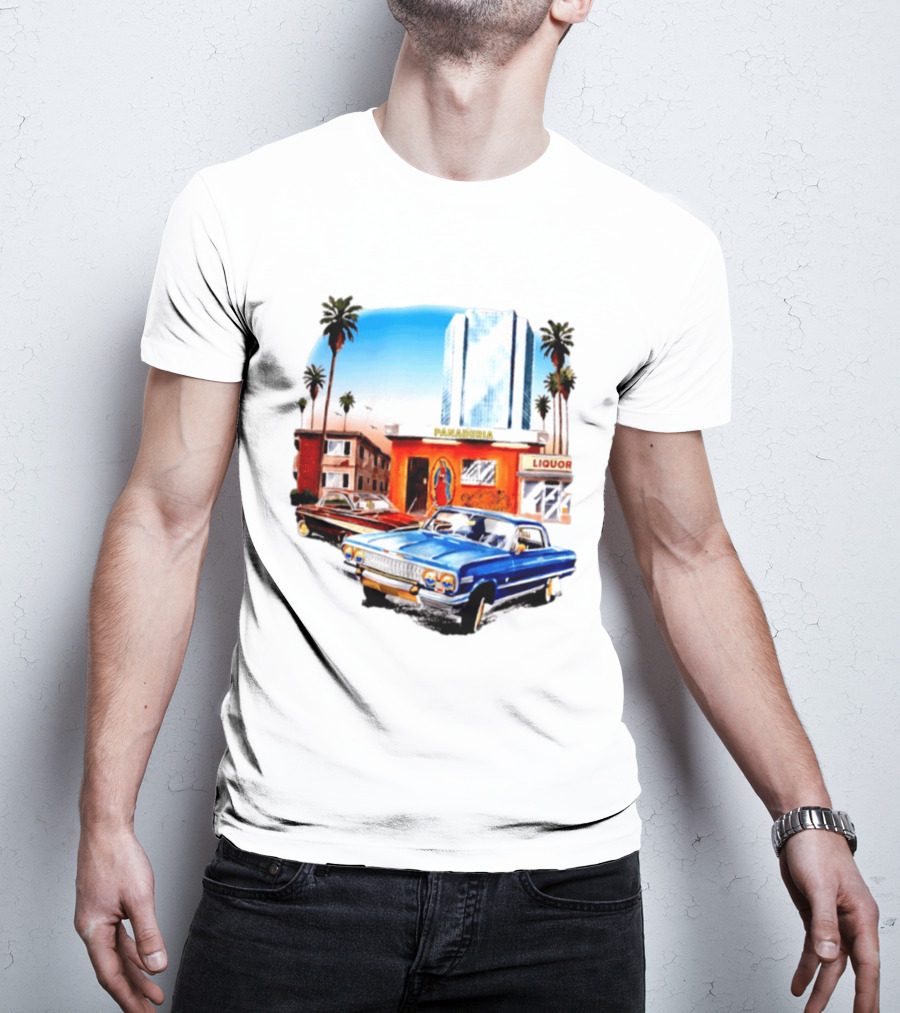Panaderia Liquor Lowrider Scene With Vintage Cars And Palms T-Shirt
