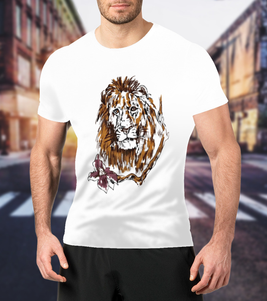 Lion With Purple Flower Wildlife Nature T-Shirt