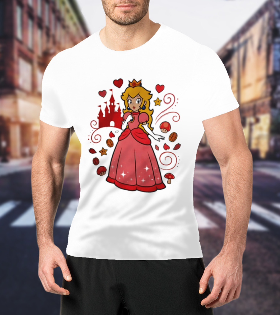 Princess Peach Enchanted Castle Hearts Stars Mushrooms Adventure T-Shirt