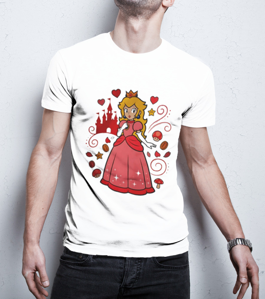 Princess Peach Enchanted Castle Hearts Stars Mushrooms Adventure T-Shirt