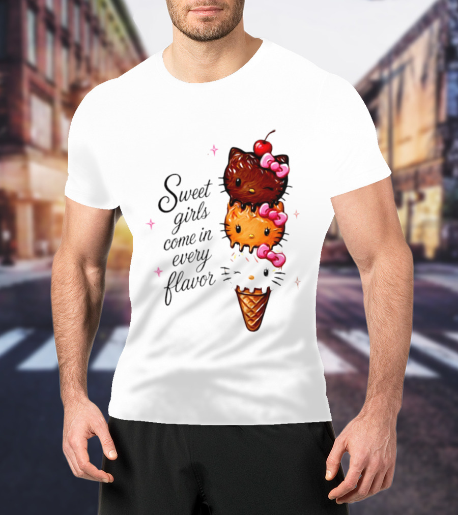Sweet Girls Come In Every Flavor Hello Kitty Ice Cream Cone T-Shirt