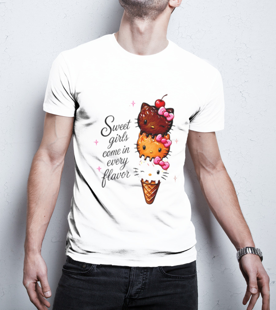 Sweet Girls Come In Every Flavor Hello Kitty Ice Cream Cone T-Shirt