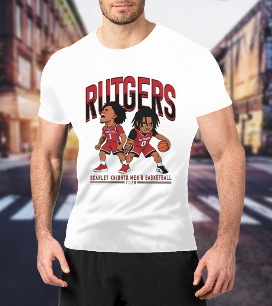 Rutgers Scarlet Knights Men's Basketball 2023 Tariq Francis Jamichael Davis Caricature T-Shirt