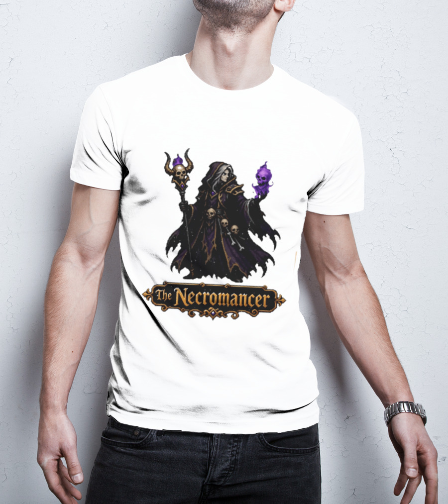 The Necromancer RPG Fantasy Dungeons And Dragons Mage Skulls And Staff T-Shirt