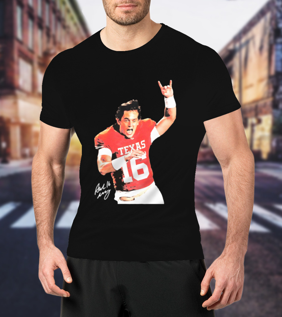 Arch Manning Texas Longhorns 16 Rock Hand Gesture T-Shirt