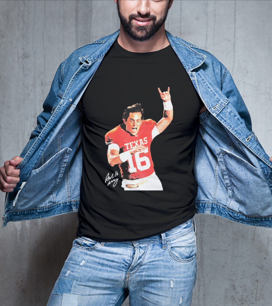 Arch Manning Texas Longhorns 16 Rock Hand Gesture T-Shirt