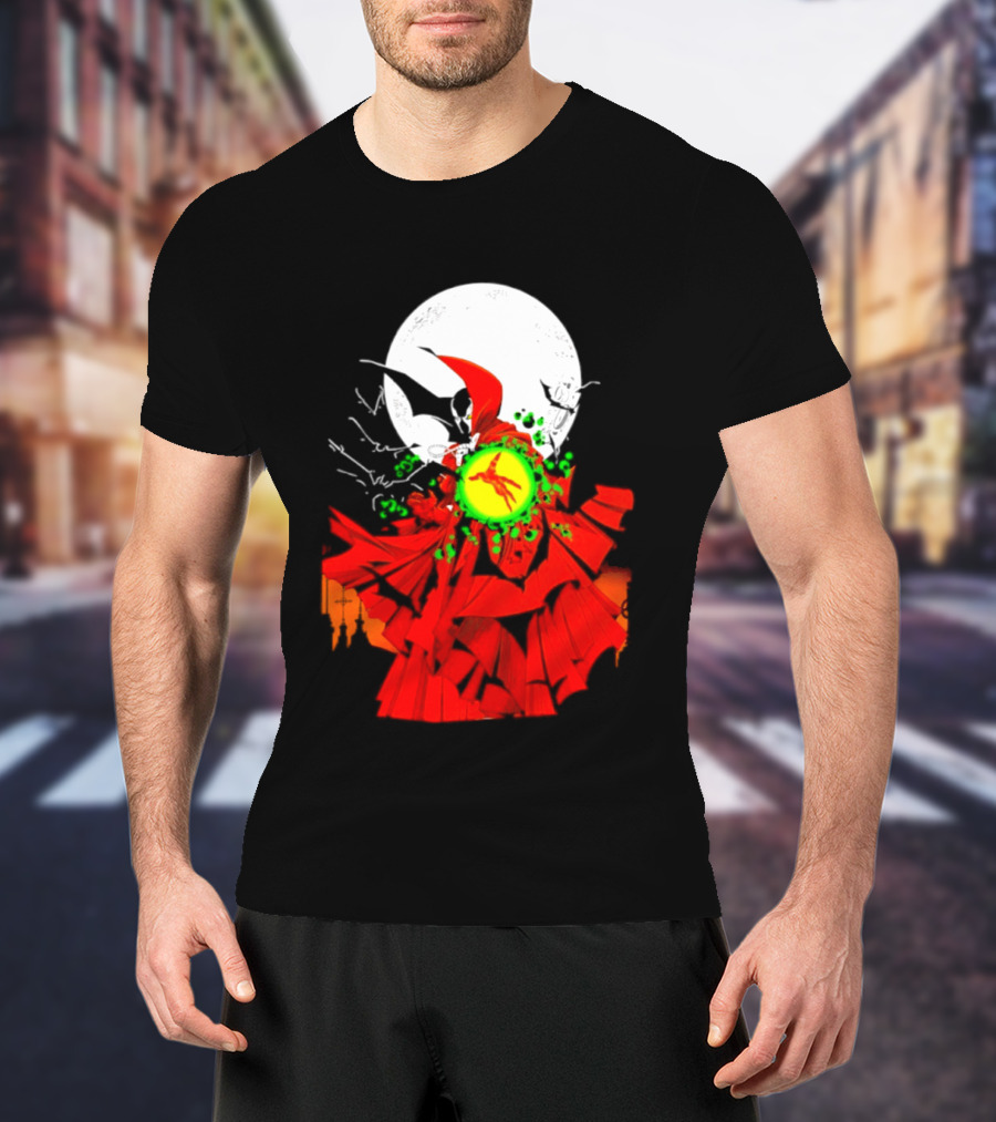 Graveyard Shift Whitegold Industries Spawn Halloween 2026 Full Red Moon T-Shirt