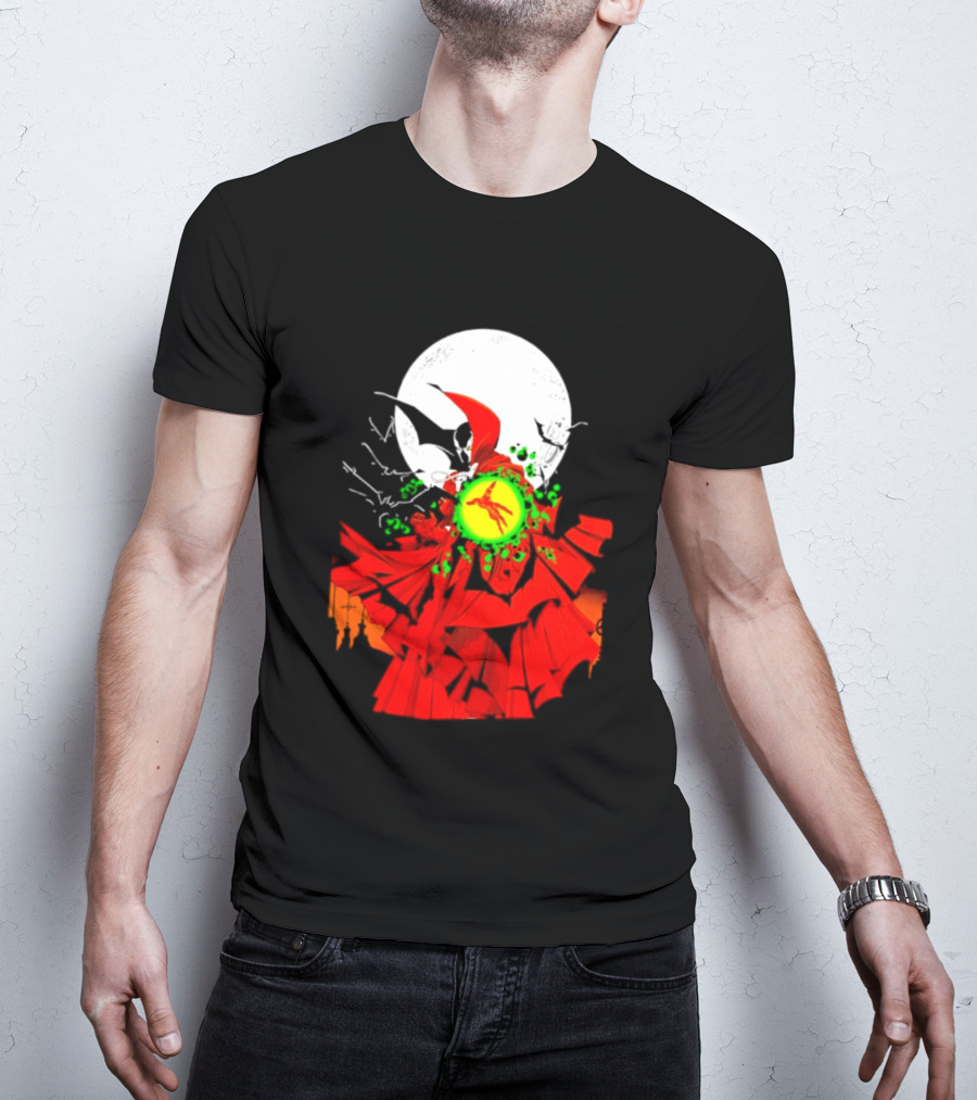 Graveyard Shift Whitegold Industries Spawn Halloween 2026 Full Red Moon T-Shirt