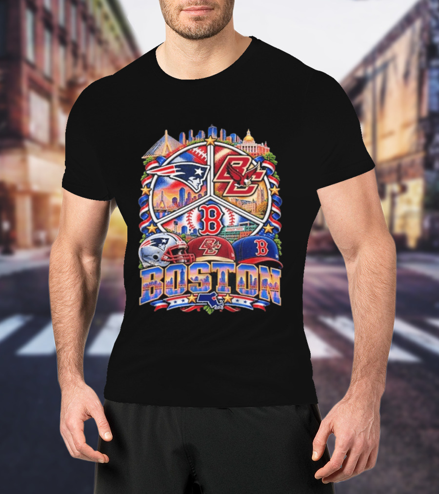 Patriots Boston College Eagles Red Sox Boston Skyline T-Shirt