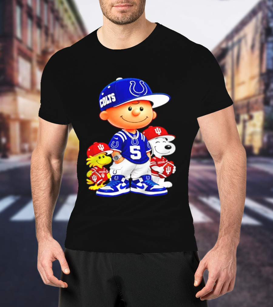 Charlie Brown And Snoopy Indianapolis Colts Indiana Hoosiers Football Team Merchandise T-Shirt