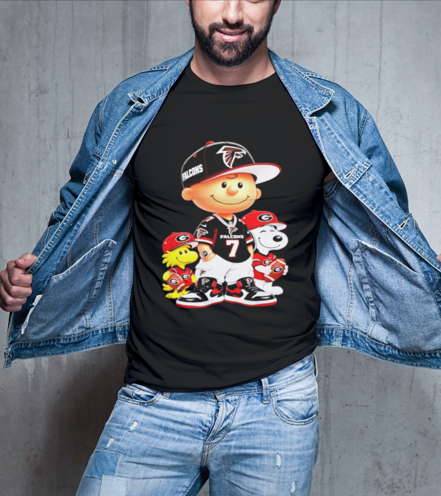 Charlie Brown Snoopy Woodstock Atlanta Falcons Georgia Bulldogs Football Fan Gear T-Shirt