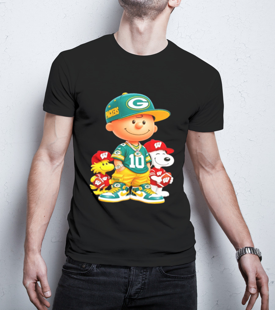 Charlie Brown Snoopy Woodstock Green Bay Packers Wisconsin Badgers Sports Fan Gear T-Shirt