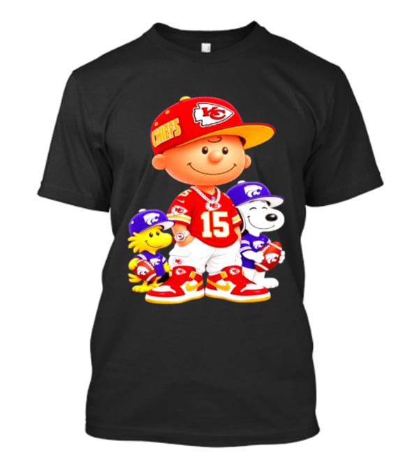 Charlie Brown Snoopy Woodstock Kansas City Chiefs 15 Football Peanuts Characters NFL Team Sports Gear T-Shirt