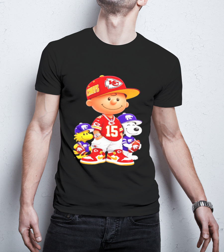 Charlie Brown Snoopy Woodstock Kansas City Chiefs 15 Football Peanuts Characters NFL Team Sports Gear T-Shirt
