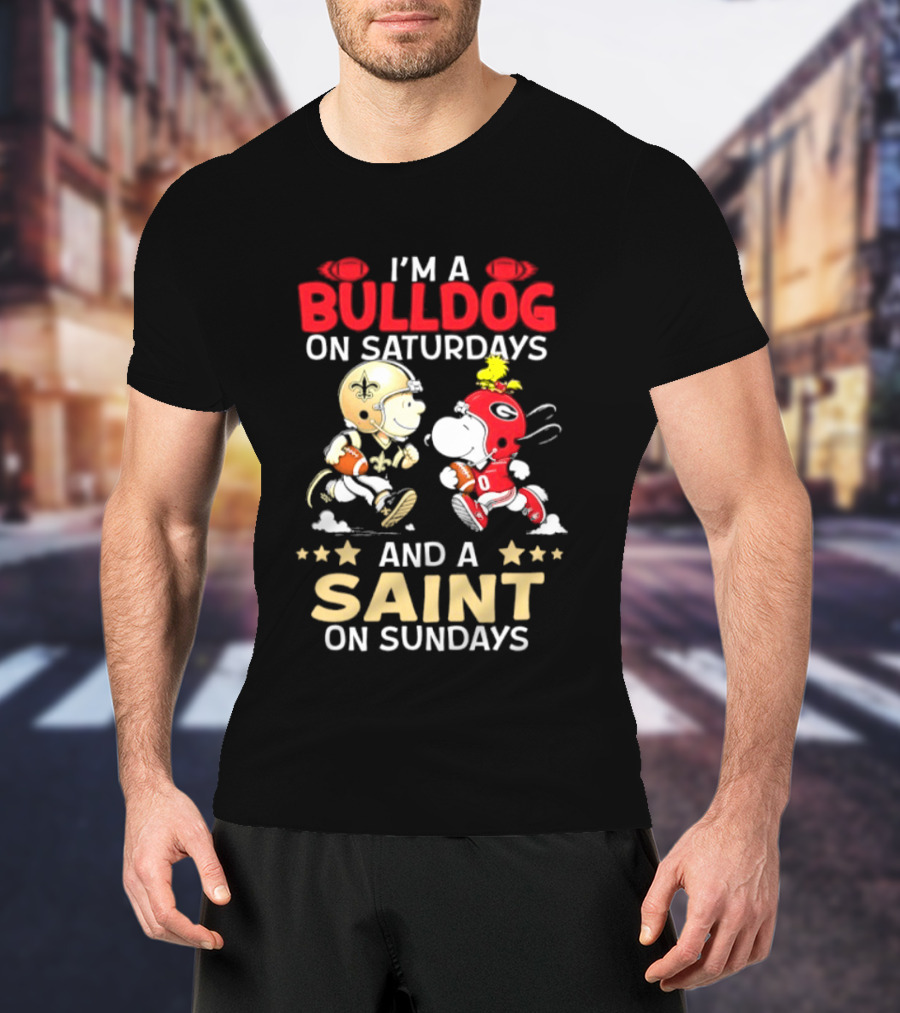 I'm A Bulldog On Saturdays And A Saint On Sundays Football Peanuts T-Shirt