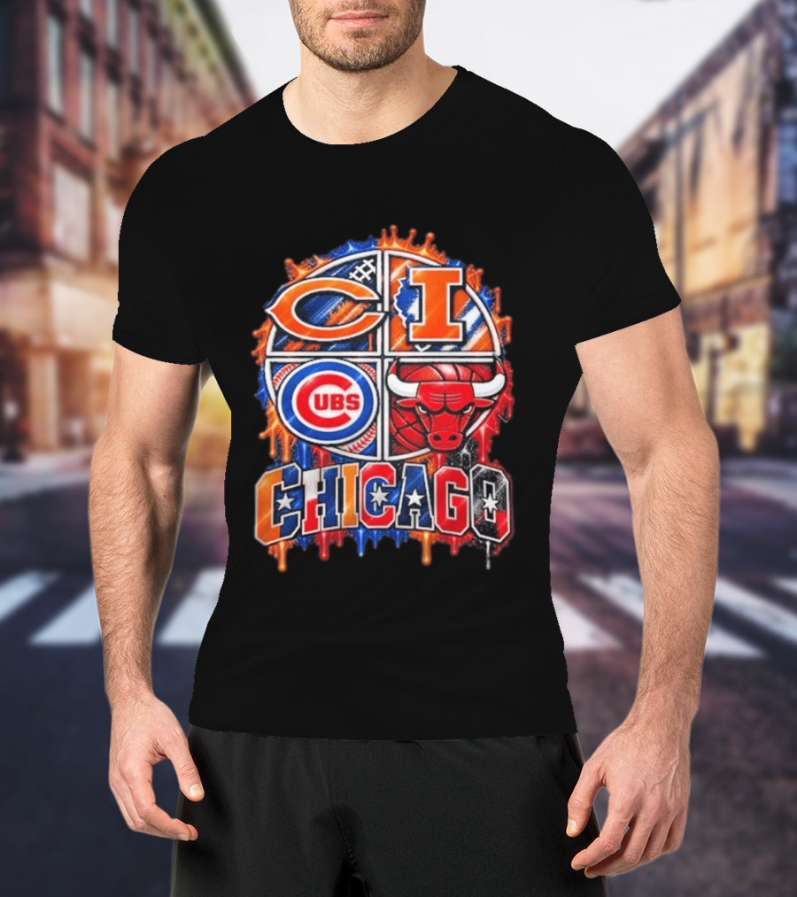 Chicago Sports Bears Fighting Illini Cubs Bulls City Pride T-Shirt
