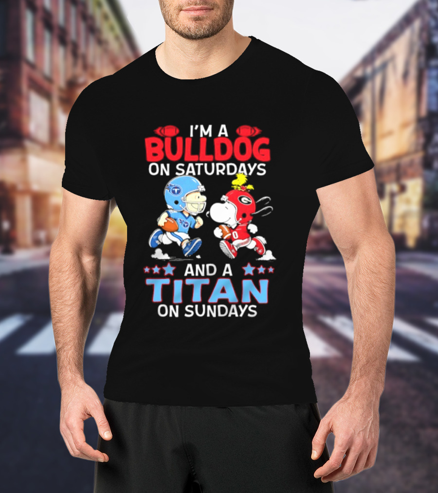 I'm A Bulldog On Saturdays And A Titan On Sundays Football Peanuts Characters T-Shirt