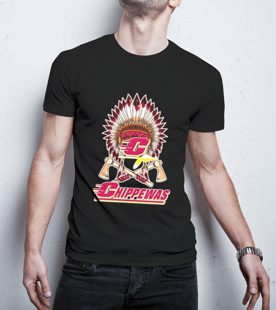 Chippewas Native American Headdress And Tomahawks Central Michigan Chippewas T-Shirt