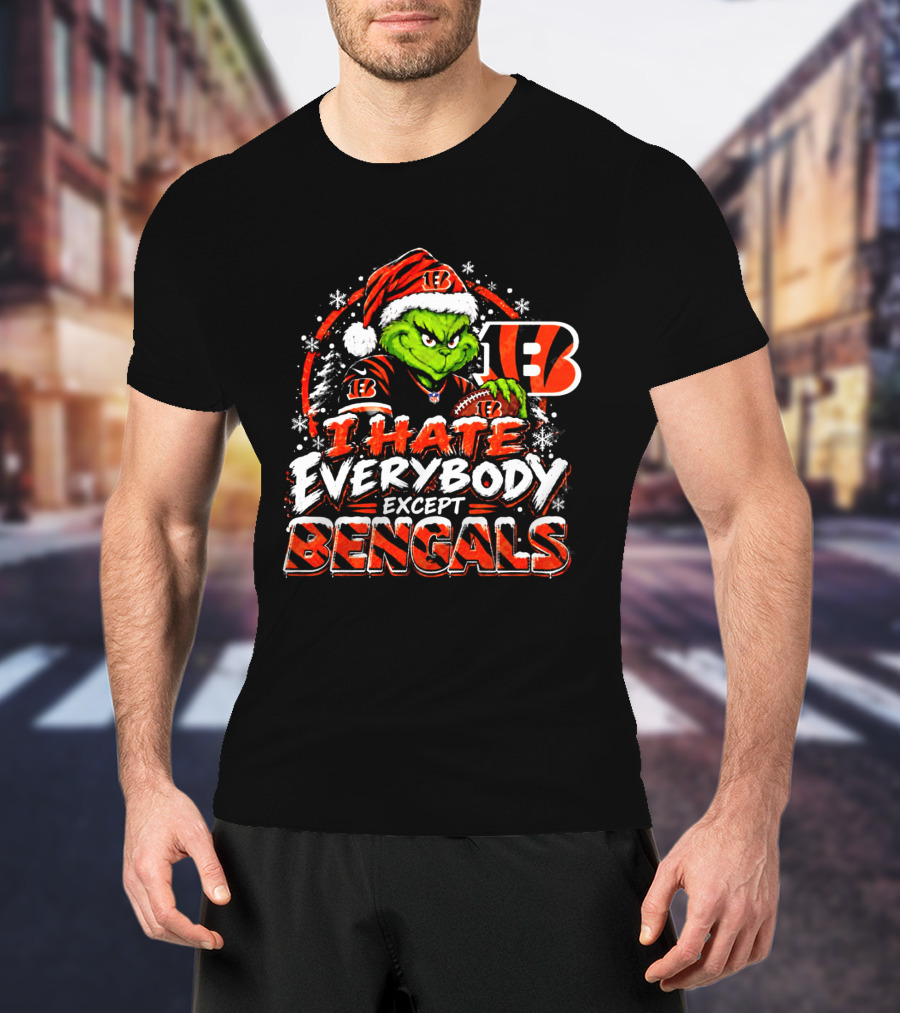 Cincinnati Bengals Grinch I Hate Everybody Except Bengals Christmas Holiday Bengals Fans T-Shirt