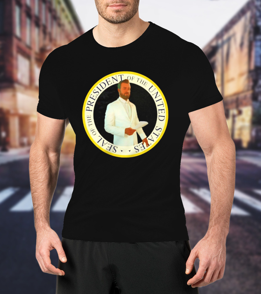 Seal Of The President Of The United States Justin Theroux In White Suit T-Shirt