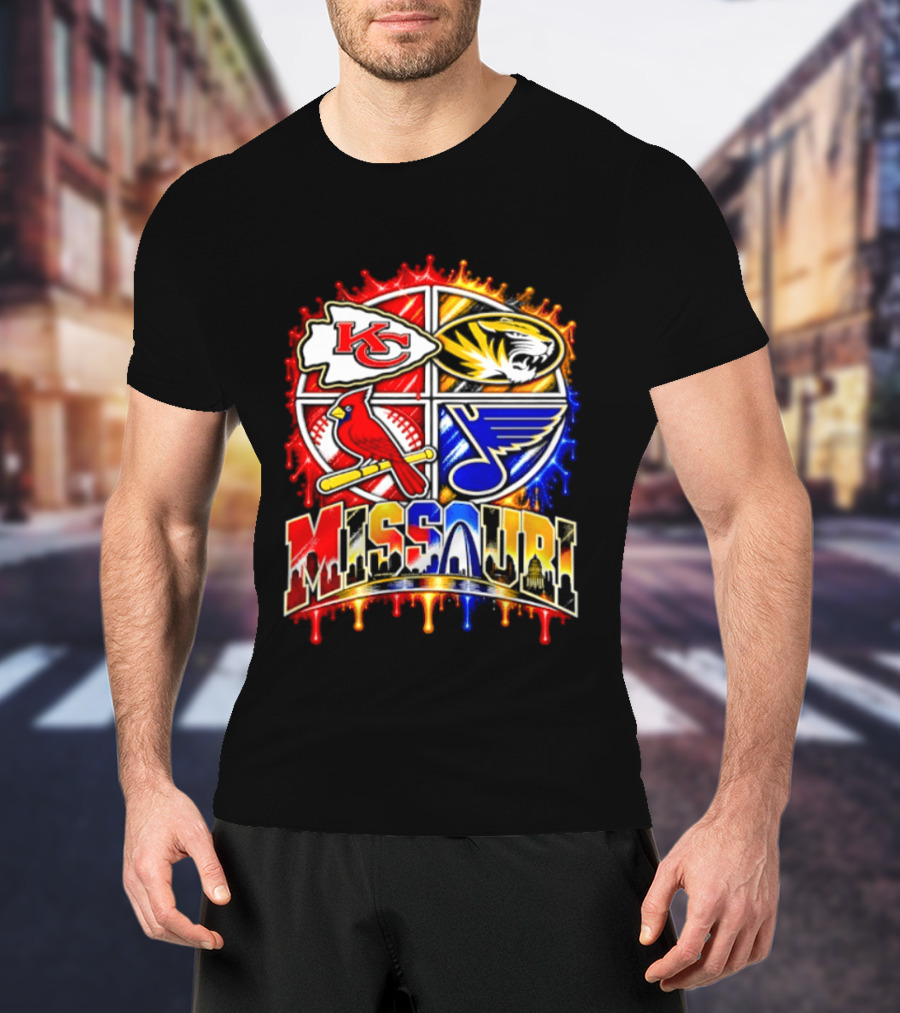 Missouri Kansas City Chiefs Mizzou Tigers St Louis Cardinals Blues Skyline T-Shirt