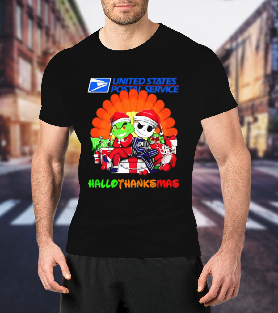 United States Postal Service Grinch Jack Skellington Hallothanksmas 2026 T-Shirt