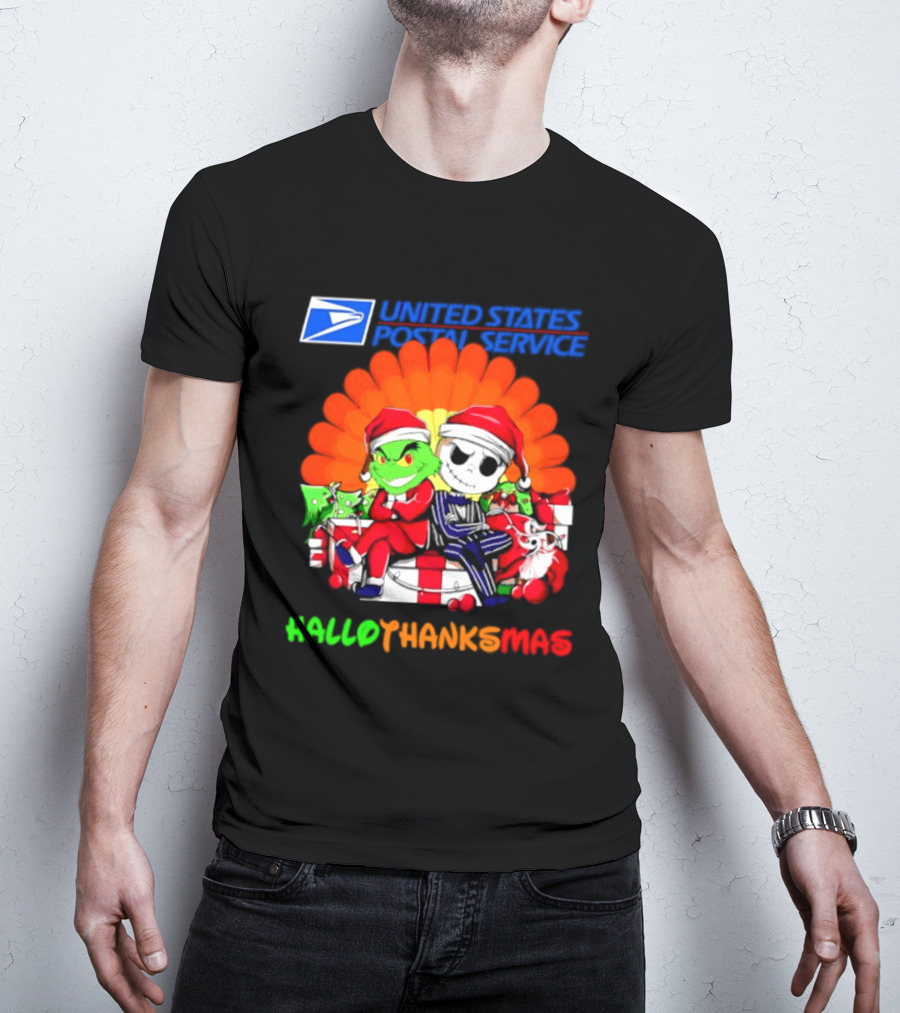 United States Postal Service Grinch Jack Skellington Hallothanksmas 2026 T-Shirt