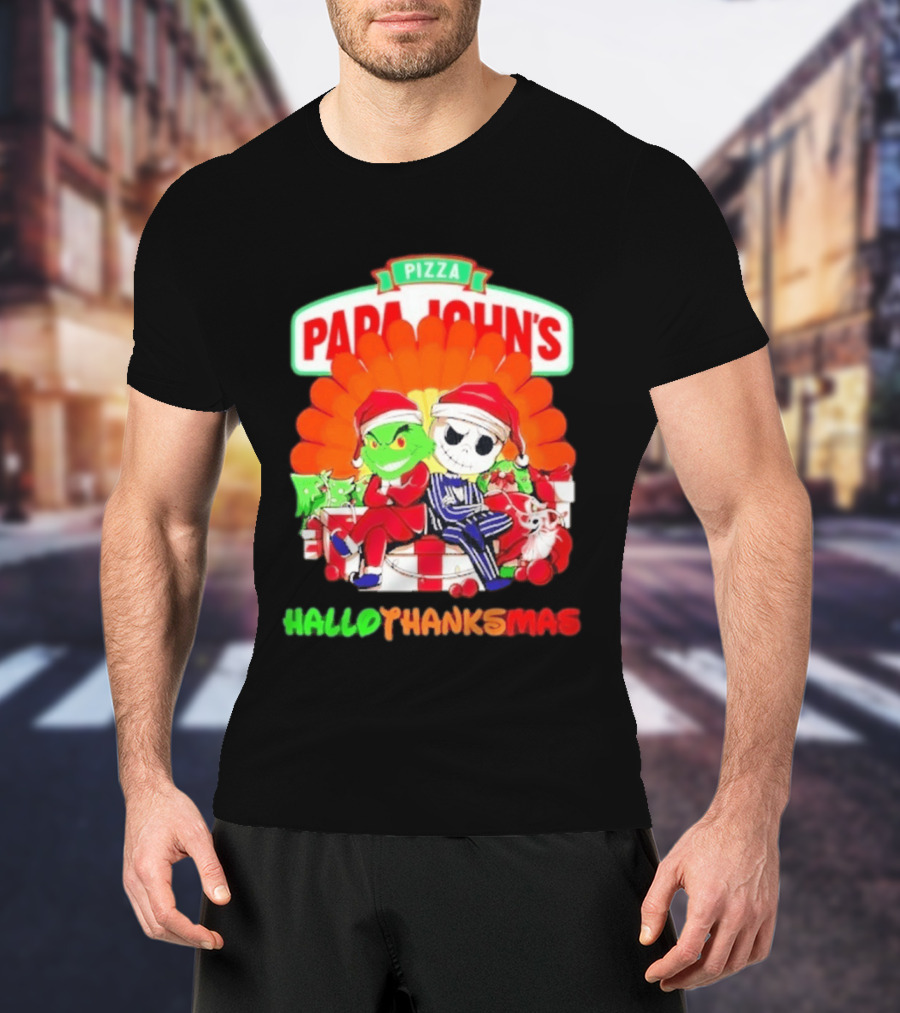 Papa John's Pizza Grinch Jack Skellington Hallothanksmas 2026 T-Shirt