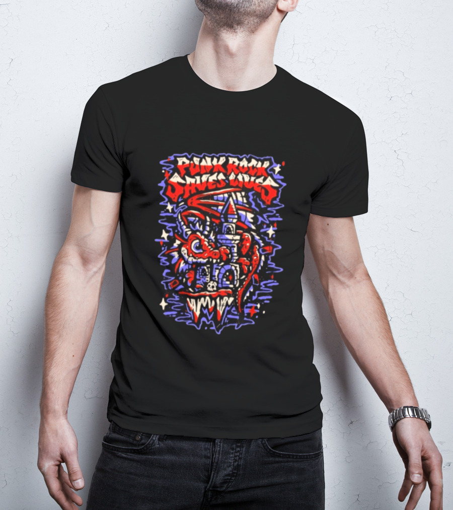 Punk Rock Saves Lives Dragon Castle Fantasy T-Shirt