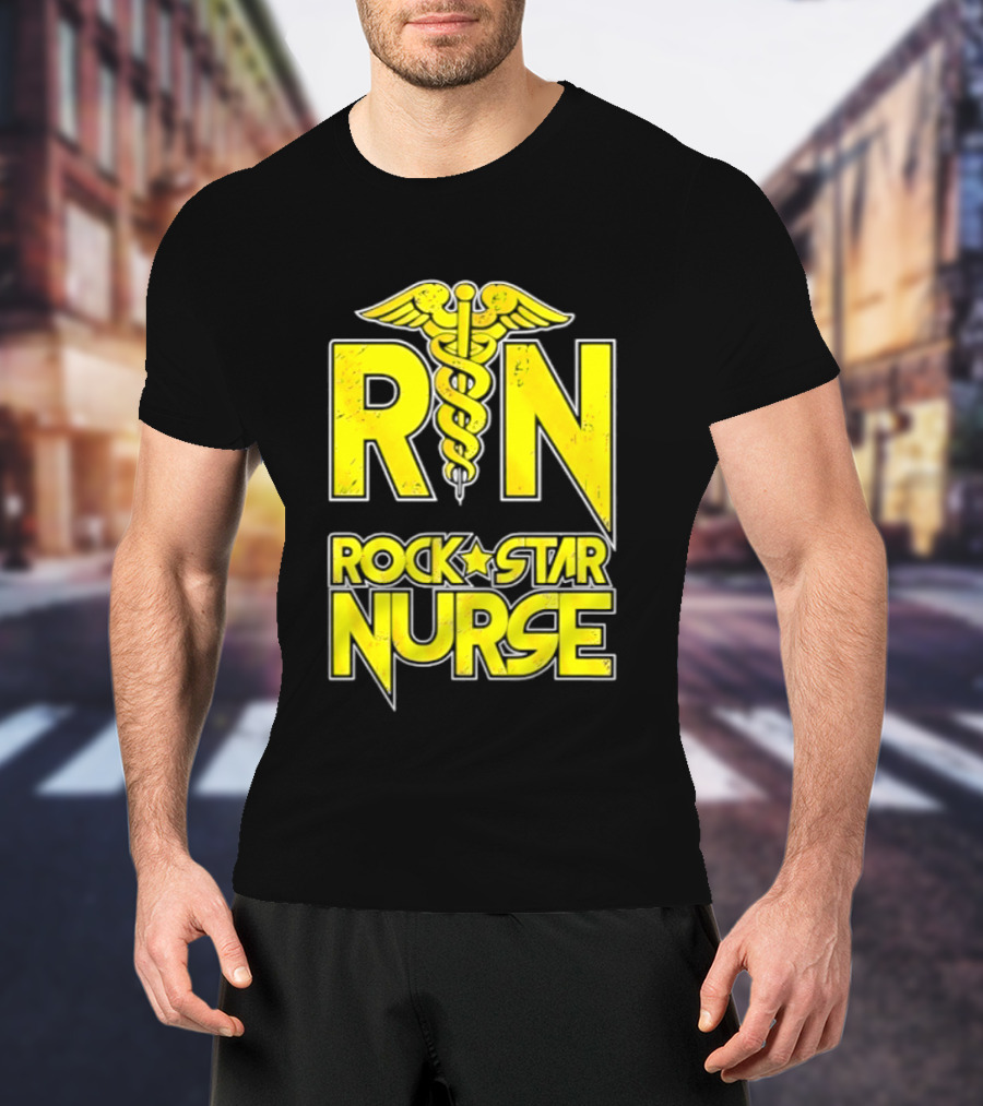 RN Rock Star Nurse Medical Professional Caduceus T-Shirt