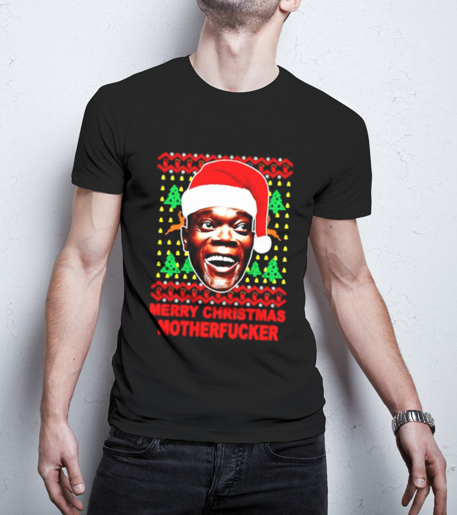 Samuel L Jackson Santa Hat Christmas Humor T-Shirt