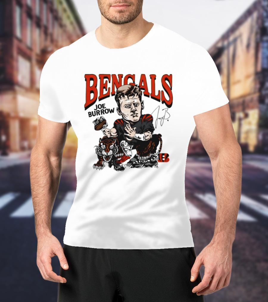 Cincinnati Bengals Joe Burrow Caricature NFL Player T-Shirt
